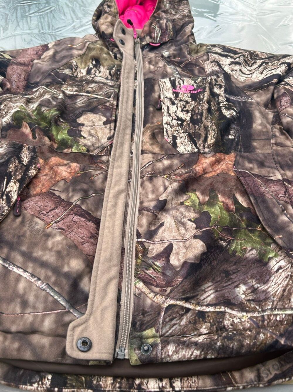 Mossy Oak Break Up Country Camo Fleece Hooded Jacket Womens M Pink Accent - Picture 6 of 15